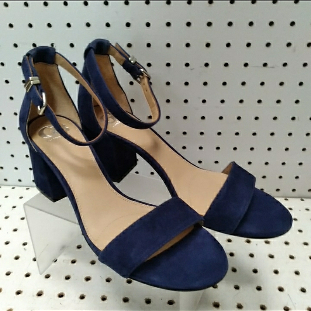 Gianni Bini | Navy Blue Sandals | Women's Suede 2.5" Low Block Chunky Heel 8M US